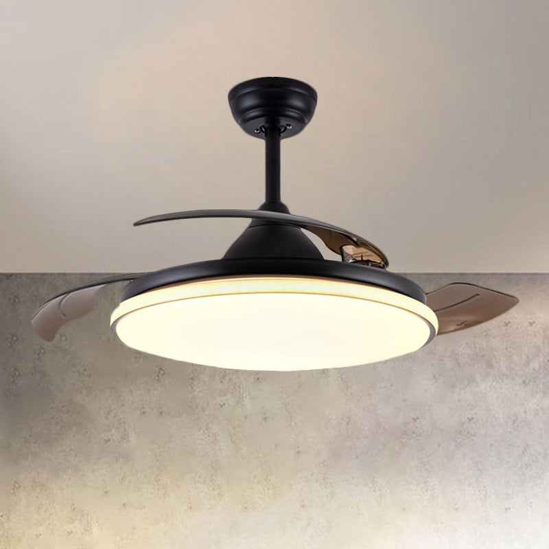 36" Wide Acrylic Circular Semi Flush Light Contemporary White/Black/Gold 3-Blade LED Pendant Fan Lighting for Living Room Clearhalo 'Ceiling Fans with Lights' 'Ceiling Fans' 'Modern Ceiling Fans' 'Modern' Lighting' 1391556