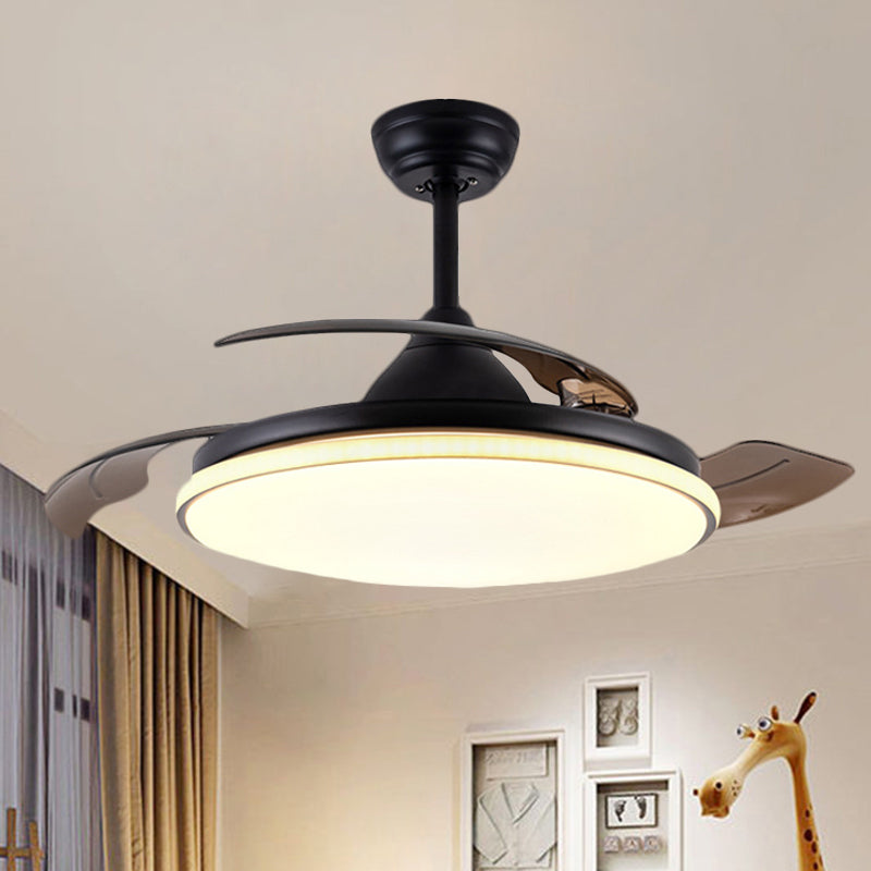 36" Wide Acrylic Circular Semi Flush Light Contemporary White/Black/Gold 3-Blade LED Pendant Fan Lighting for Living Room Clearhalo 'Ceiling Fans with Lights' 'Ceiling Fans' 'Modern Ceiling Fans' 'Modern' Lighting' 1391557