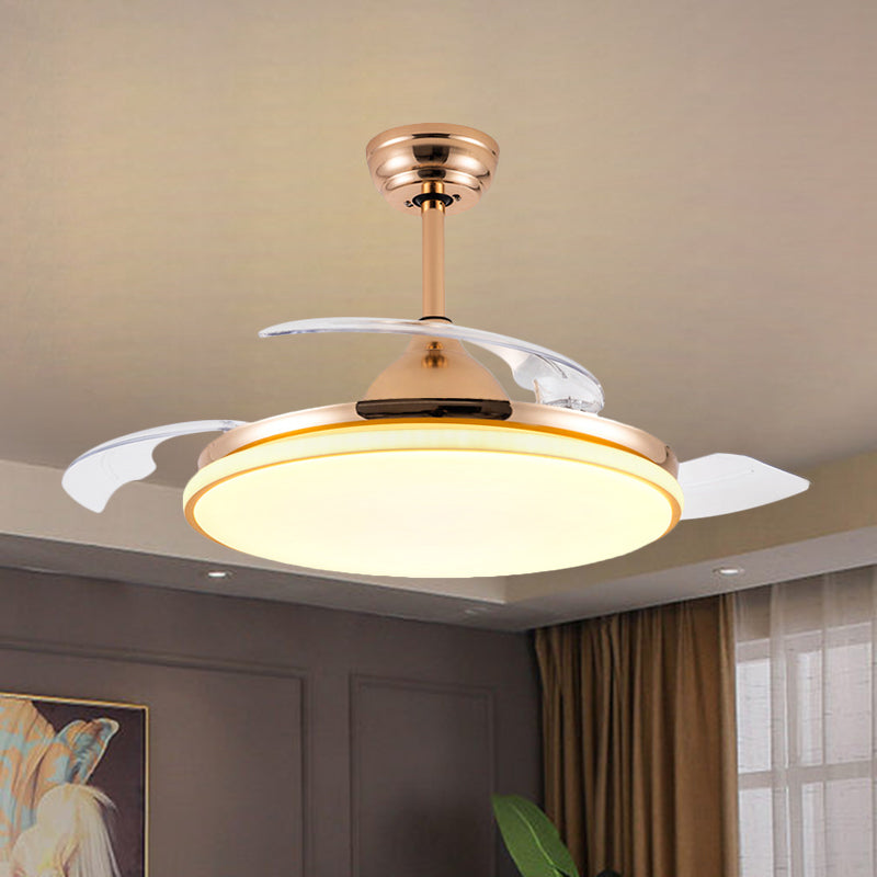 36" Wide Acrylic Circular Semi Flush Light Contemporary White/Black/Gold 3-Blade LED Pendant Fan Lighting for Living Room Clearhalo 'Ceiling Fans with Lights' 'Ceiling Fans' 'Modern Ceiling Fans' 'Modern' Lighting' 1391560