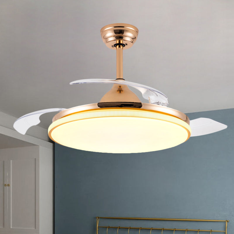 36" Wide Acrylic Circular Semi Flush Light Contemporary White/Black/Gold 3-Blade LED Pendant Fan Lighting for Living Room Clearhalo 'Ceiling Fans with Lights' 'Ceiling Fans' 'Modern Ceiling Fans' 'Modern' Lighting' 1391561