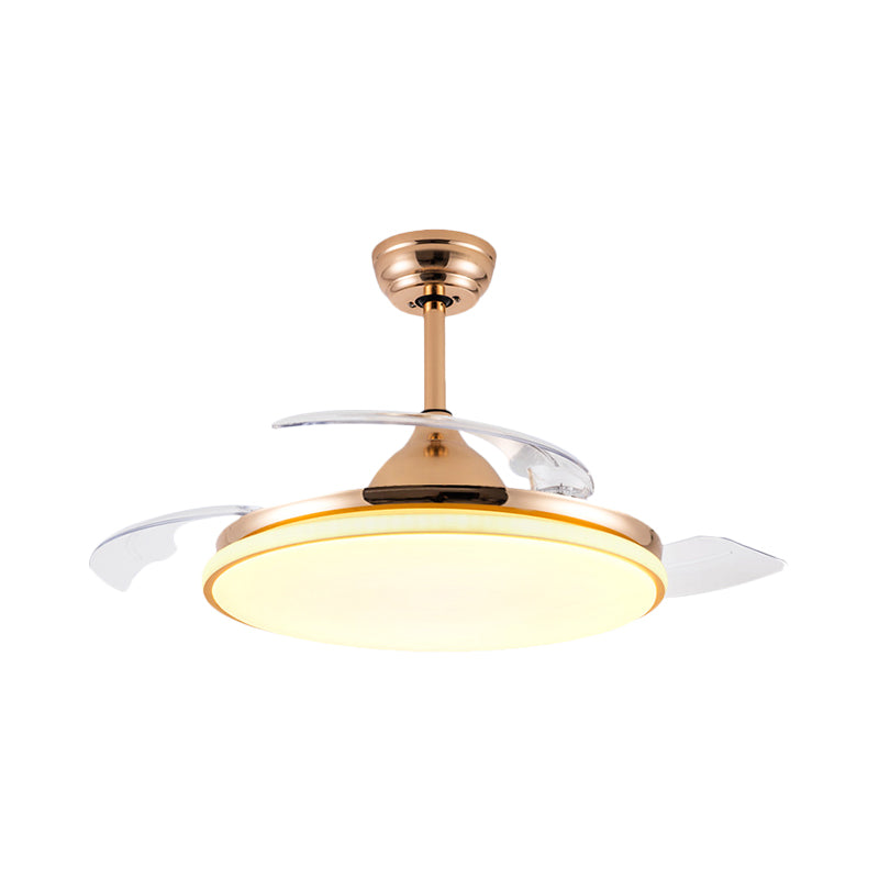 36" Wide Acrylic Circular Semi Flush Light Contemporary White/Black/Gold 3-Blade LED Pendant Fan Lighting for Living Room Clearhalo 'Ceiling Fans with Lights' 'Ceiling Fans' 'Modern Ceiling Fans' 'Modern' Lighting' 1391562