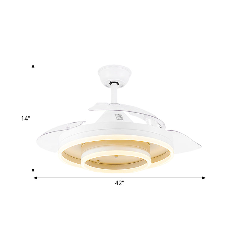 Double Round Hanging Fan Light Minimalism Acrylic LED White Close to Ceiling Lamp with 3 Clear Blades, 42" Width Clearhalo 'Ceiling Fans with Lights' 'Ceiling Fans' 'Modern Ceiling Fans' 'Modern' Lighting' 1391566