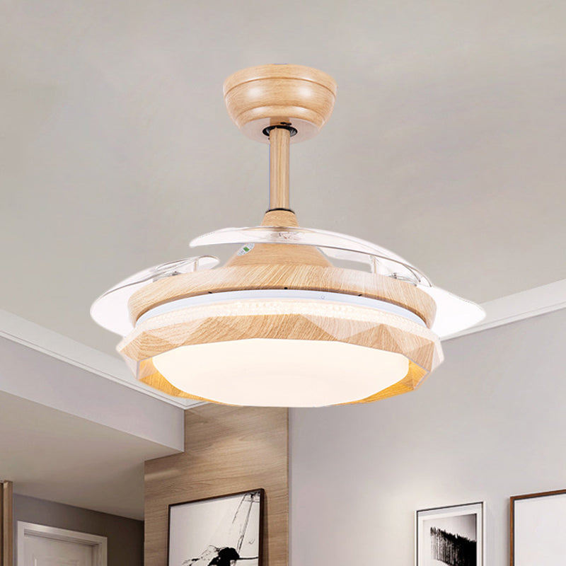 Acrylic Faceted Drum Ceiling Fan Lamp Modernist Wood 3-Blade LED Semi Flush Mount, 42" Wide Clearhalo 'Ceiling Fans with Lights' 'Ceiling Fans' 'Modern Ceiling Fans' 'Modern' Lighting' 1391577