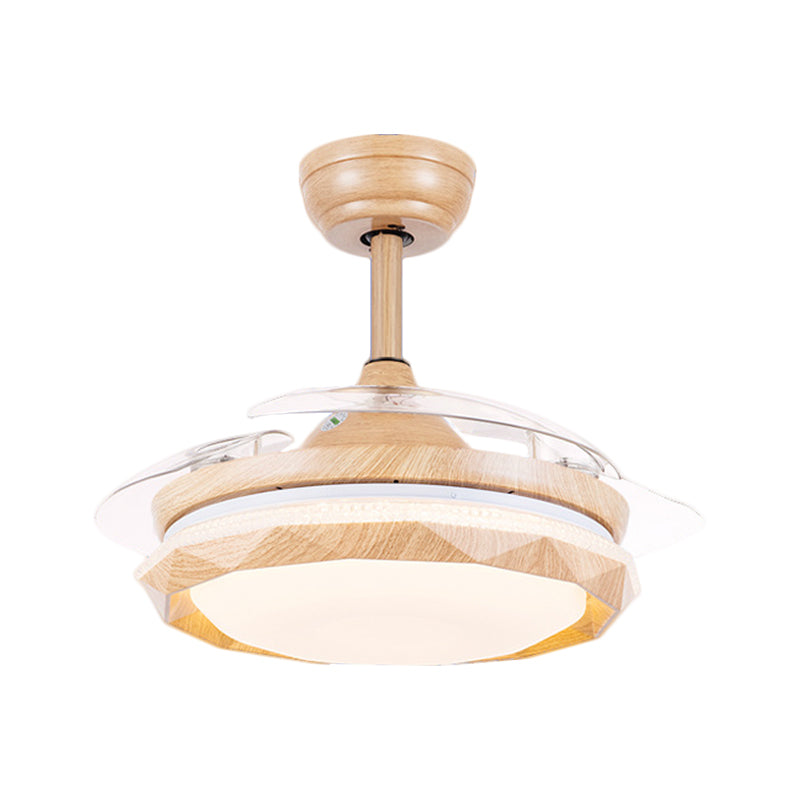 Acrylic Faceted Drum Ceiling Fan Lamp Modernist Wood 3-Blade LED Semi Flush Mount, 42" Wide Clearhalo 'Ceiling Fans with Lights' 'Ceiling Fans' 'Modern Ceiling Fans' 'Modern' Lighting' 1391578