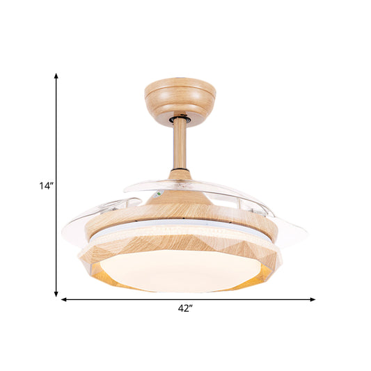 Acrylic Faceted Drum Ceiling Fan Lamp Modernist Wood 3-Blade LED Semi Flush Mount, 42" Wide Clearhalo 'Ceiling Fans with Lights' 'Ceiling Fans' 'Modern Ceiling Fans' 'Modern' Lighting' 1391579