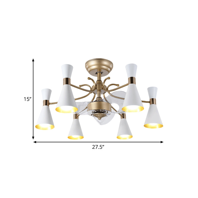 27.5" Width Flaring Hanging Fan Light Contemporary Acrylic 6 Bulbs White 3-Blade Semi Mount Lighting with Curvy Arm Clearhalo 'Ceiling Fans with Lights' 'Ceiling Fans' 'Modern Ceiling Fans' 'Modern' Lighting' 1391591