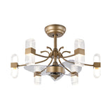 Gold Oblong Frame Semi Flush Simplicity 27.5" Wide 6-Light Acrylic Ceiling Fan Lighting with 3 Blades Clearhalo 'Ceiling Fans with Lights' 'Ceiling Fans' 'Modern Ceiling Fans' 'Modern' Lighting' 1391594