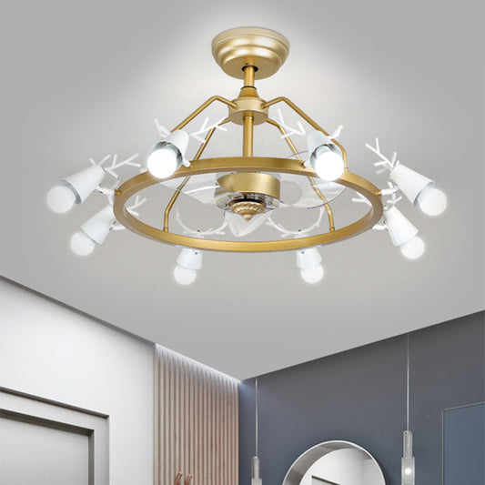 35.5" Wide Tapered Ring Semi Flush Lamp Modernist Acrylic 8-Bulb Gold 3-Blade Pendant Fan Light with Antler Design Clearhalo 'Ceiling Fans with Lights' 'Ceiling Fans' 'Modern Ceiling Fans' 'Modern' Lighting' 1391601