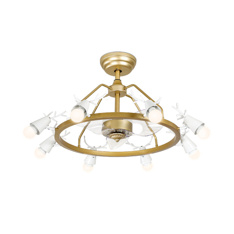 35.5" Wide Tapered Ring Semi Flush Lamp Modernist Acrylic 8-Bulb Gold 3-Blade Pendant Fan Light with Antler Design Clearhalo 'Ceiling Fans with Lights' 'Ceiling Fans' 'Modern Ceiling Fans' 'Modern' Lighting' 1391602
