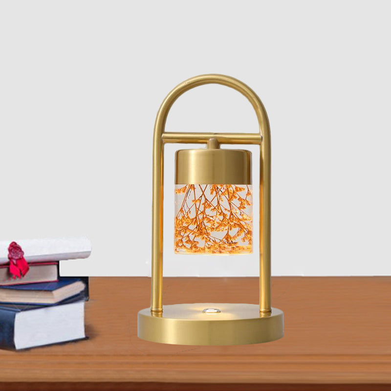 Gold Column Table Lamp Simplicity Clear Glass LED Desk Light with U-Shaped Metal Frame Clearhalo 'Lamps' 'Table Lamps' Lighting' 1391624