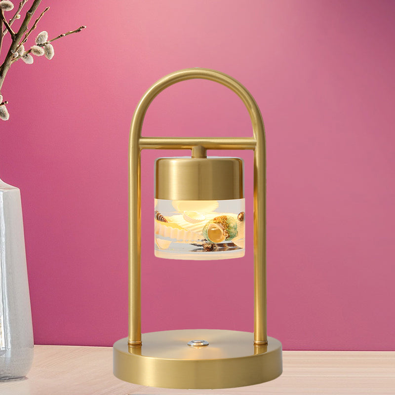 Gold Column Table Lamp Simplicity Clear Glass LED Desk Light with U-Shaped Metal Frame Gold Design 8 Clearhalo 'Lamps' 'Table Lamps' Lighting' 1391638