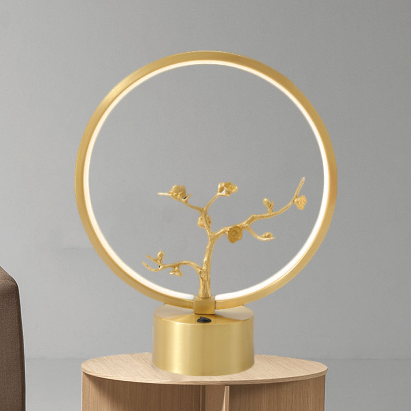 Metallic Ring Night Light Simplicity LED Gold Table Lighting with Inner Tree Decor Gold Clearhalo 'Lamps' 'Table Lamps' Lighting' 1391655