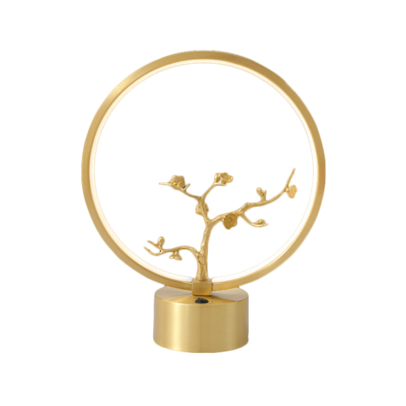 Metallic Ring Night Light Simplicity LED Gold Table Lighting with Inner Tree Decor Clearhalo 'Lamps' 'Table Lamps' Lighting' 1391657