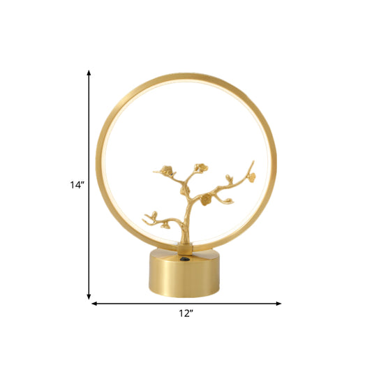 Metallic Ring Night Light Simplicity LED Gold Table Lighting with Inner Tree Decor Clearhalo 'Lamps' 'Table Lamps' Lighting' 1391658