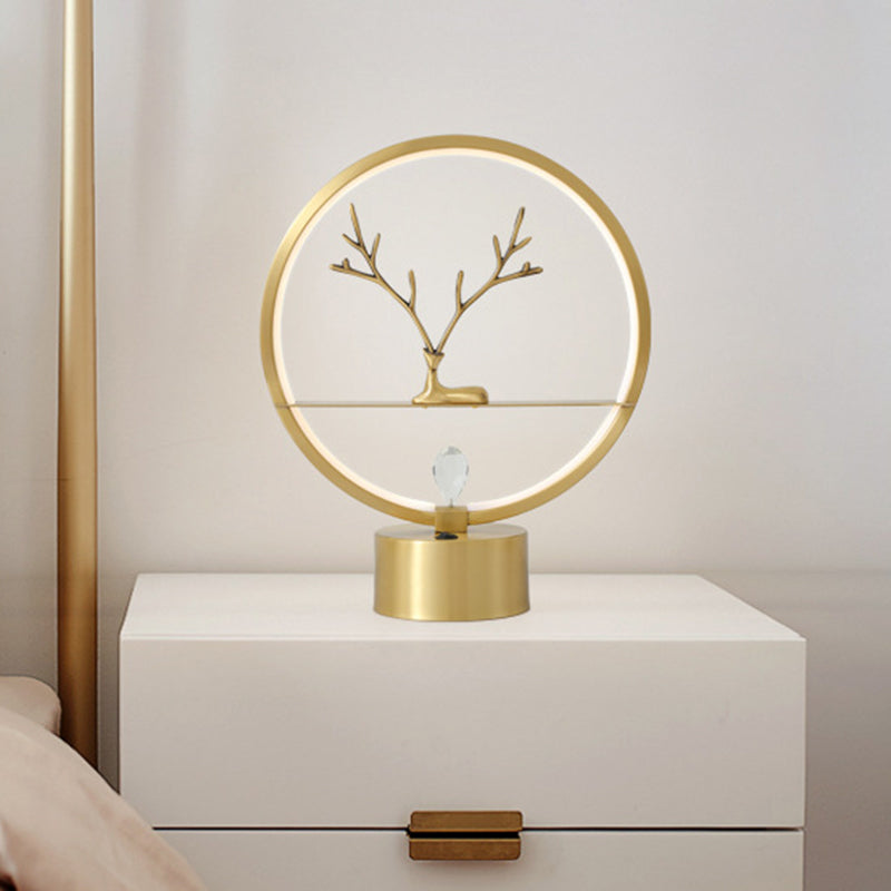 Circular Desk Light Nordic Style Metal LED Gold Night Table Lighting with Deer Design Gold Clearhalo 'Lamps' 'Table Lamps' Lighting' 1391659