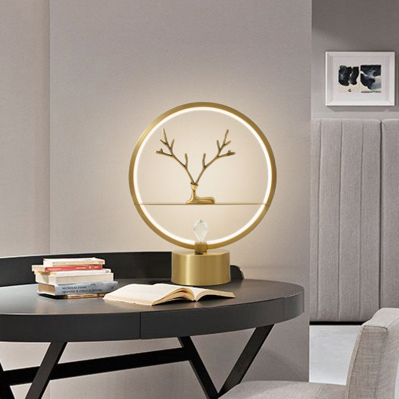 Circular Desk Light Nordic Style Metal LED Gold Night Table Lighting with Deer Design Clearhalo 'Lamps' 'Table Lamps' Lighting' 1391660