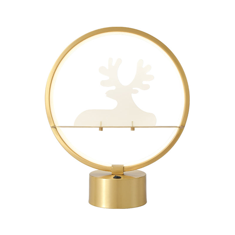 Gold Round Table Lamp Contemporary LED Metallic Nightstand Light with Elk Detail Inside Clearhalo 'Lamps' 'Table Lamps' Lighting' 1391665