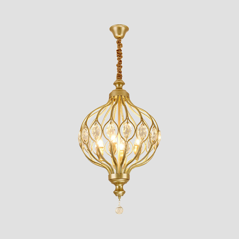 4/6 Lights Lantern Chandelier Contemporary Black/Gold Crystal Encrusted Hanging Lamp Kit Clearhalo 'Ceiling Lights' 'Chandeliers' 'Modern Chandeliers' 'Modern' Lighting' 1391669