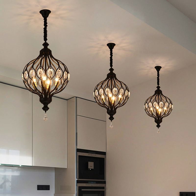 4/6 Lights Lantern Chandelier Contemporary Black/Gold Crystal Encrusted Hanging Lamp Kit Clearhalo 'Ceiling Lights' 'Chandeliers' 'Modern Chandeliers' 'Modern' Lighting' 1391673