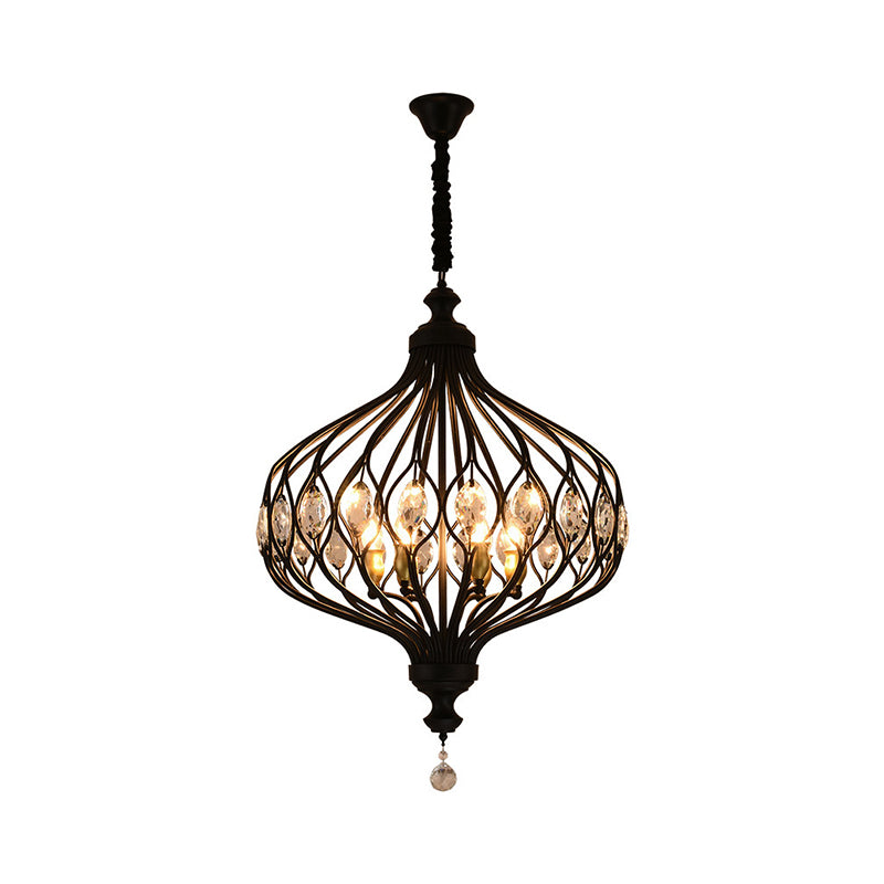 4/6 Lights Lantern Chandelier Contemporary Black/Gold Crystal Encrusted Hanging Lamp Kit Clearhalo 'Ceiling Lights' 'Chandeliers' 'Modern Chandeliers' 'Modern' Lighting' 1391678