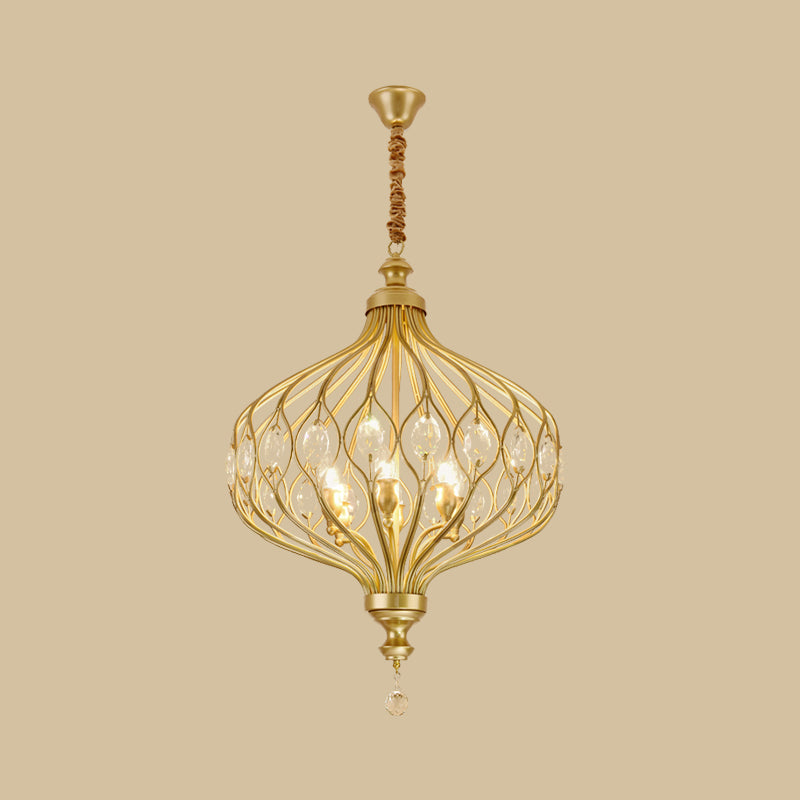 4/6 Lights Lantern Chandelier Contemporary Black/Gold Crystal Encrusted Hanging Lamp Kit Clearhalo 'Ceiling Lights' 'Chandeliers' 'Modern Chandeliers' 'Modern' Lighting' 1391683