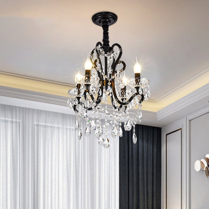 4/5 Lights Crystal Stands Chandelier Light Modern Black Bedroom Swag Hanging Ceiling Fixture 4 Black Clearhalo 'Ceiling Lights' 'Chandeliers' 'Modern Chandeliers' 'Modern' Lighting' 1391693