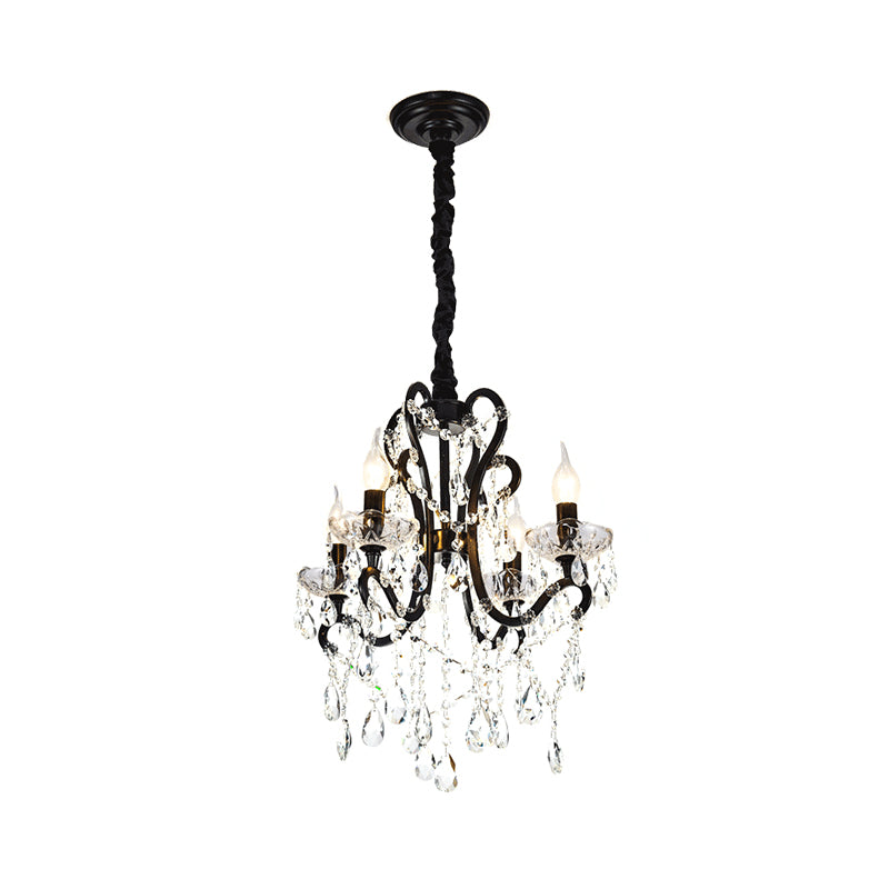 4/5 Lights Crystal Stands Chandelier Light Modern Black Bedroom Swag Hanging Ceiling Fixture Clearhalo 'Ceiling Lights' 'Chandeliers' 'Modern Chandeliers' 'Modern' Lighting' 1391694