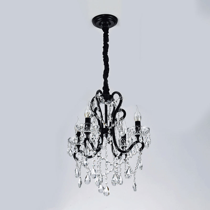 4/5 Lights Crystal Stands Chandelier Light Modern Black Bedroom Swag Hanging Ceiling Fixture Clearhalo 'Ceiling Lights' 'Chandeliers' 'Modern Chandeliers' 'Modern' Lighting' 1391695