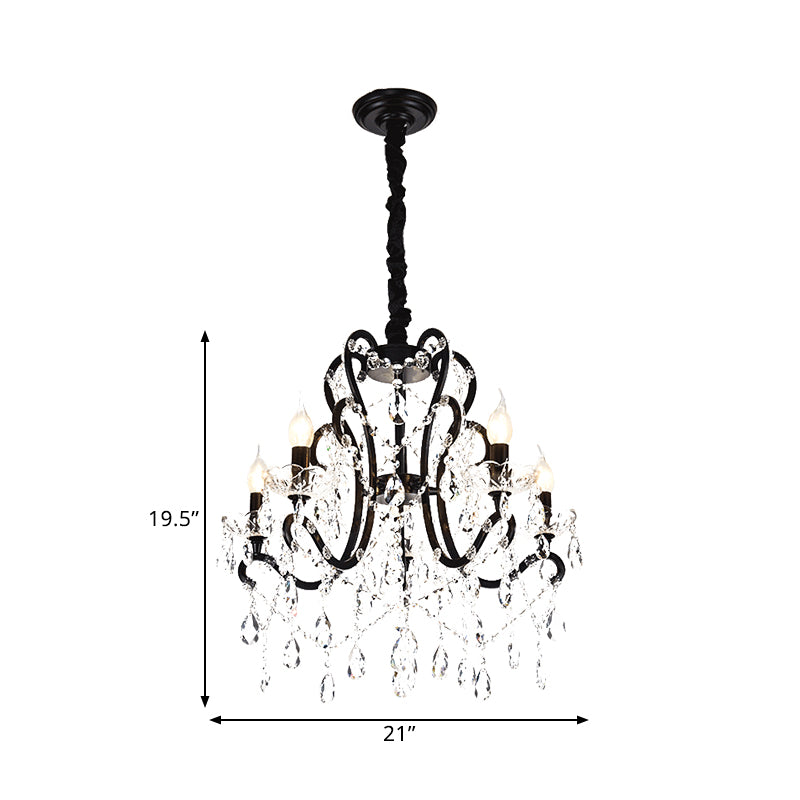 4/5 Lights Crystal Stands Chandelier Light Modern Black Bedroom Swag Hanging Ceiling Fixture Clearhalo 'Ceiling Lights' 'Chandeliers' 'Modern Chandeliers' 'Modern' Lighting' 1391701