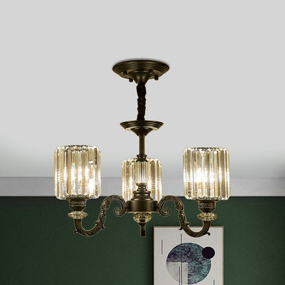 Black 3/6 Bulbs Hanging Chandelier Traditional Crystal Block Drum Ceiling Light Fixture 3 Black Clearhalo 'Ceiling Lights' 'Chandeliers' Lighting' options 1391711_d4a3e009-8b3c-452a-b1b4-14cf669dbc61