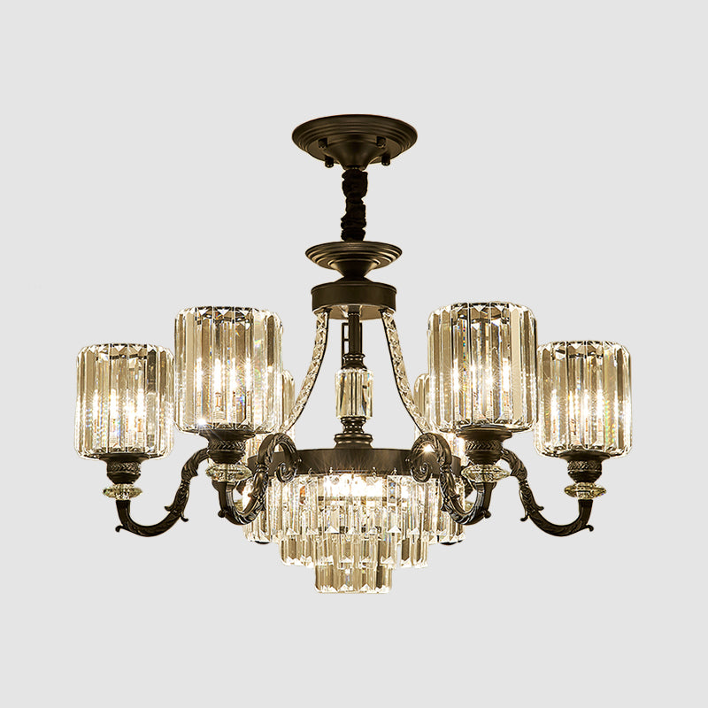 Black 3/6 Bulbs Hanging Chandelier Traditional Crystal Block Drum Ceiling Light Fixture Clearhalo 'Ceiling Lights' 'Chandeliers' Lighting' options 1391718