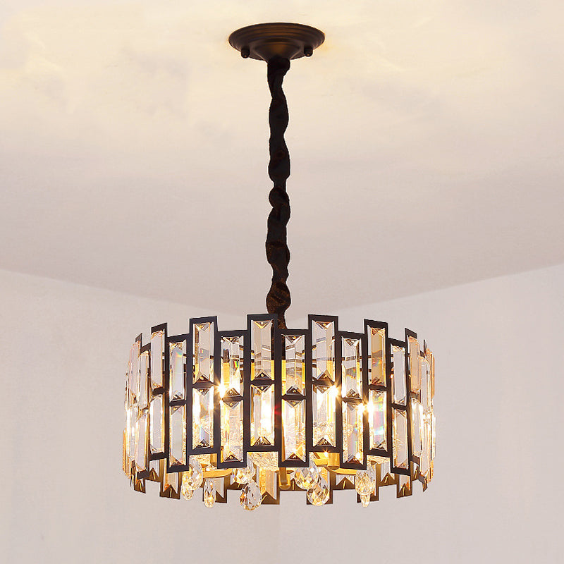 6/5 Lights Crystal-Encrusted Ceiling Chandelier Modern Gold Round Bedroom Hanging Lamp, 19.5"/16" Wide Black Clearhalo 'Ceiling Lights' 'Chandeliers' 'Modern Chandeliers' 'Modern' Lighting' 1391728