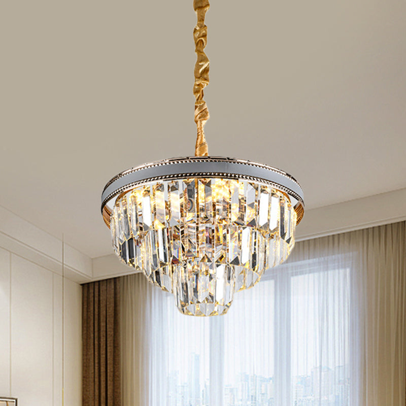 16/6 Lights Tapered Hanging Chandelier Modern Clear Crystal Prism Ceiling Pendant Lamp, 31.5"/18.5" Wide Clearhalo 'Ceiling Lights' 'Chandeliers' 'Clear' 'Industrial' 'Modern Chandeliers' 'Modern' 'Tiffany' 'Traditional Chandeliers' Lighting' 1391743
