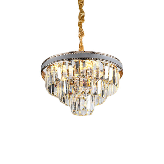 16/6 Lights Tapered Hanging Chandelier Modern Clear Crystal Prism Ceiling Pendant Lamp, 31.5"/18.5" Wide Clearhalo 'Ceiling Lights' 'Chandeliers' 'Clear' 'Industrial' 'Modern Chandeliers' 'Modern' 'Tiffany' 'Traditional Chandeliers' Lighting' 1391744