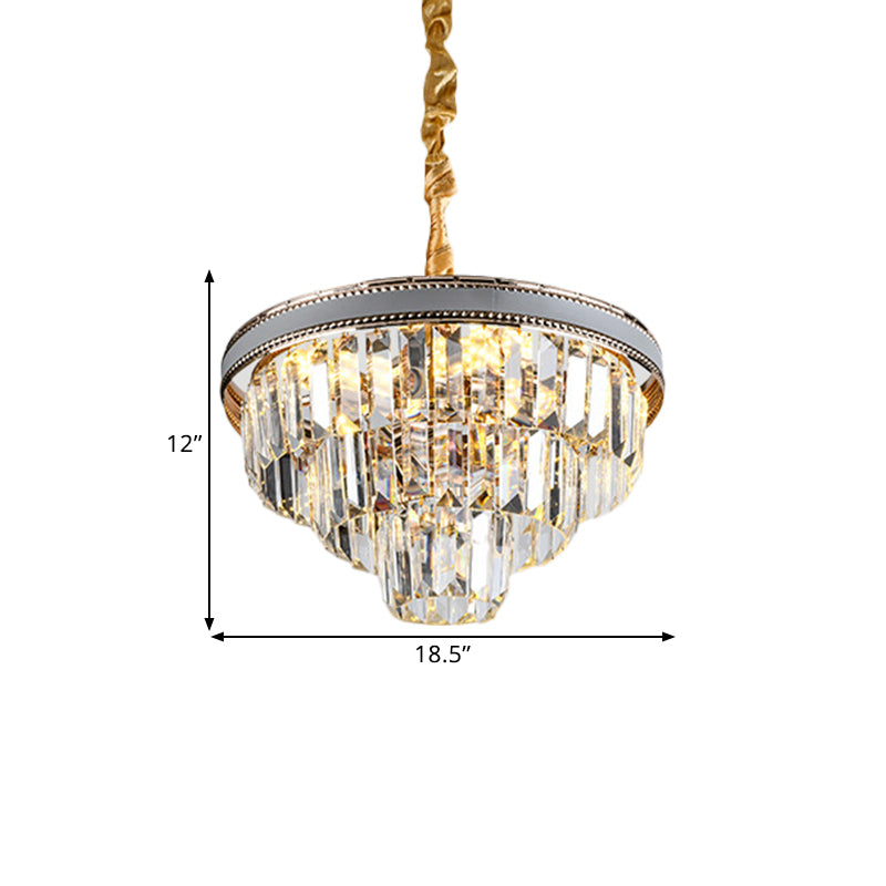 16/6 Lights Tapered Hanging Chandelier Modern Clear Crystal Prism Ceiling Pendant Lamp, 31.5"/18.5" Wide Clearhalo 'Ceiling Lights' 'Chandeliers' 'Clear' 'Industrial' 'Modern Chandeliers' 'Modern' 'Tiffany' 'Traditional Chandeliers' Lighting' 1391745