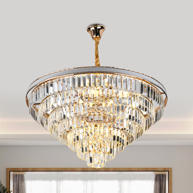 16/6 Lights Tapered Hanging Chandelier Modern Clear Crystal Prism Ceiling Pendant Lamp, 31.5"/18.5" Wide Clear 31.5" Clearhalo 'Ceiling Lights' 'Chandeliers' 'Clear' 'Industrial' 'Modern Chandeliers' 'Modern' 'Tiffany' 'Traditional Chandeliers' Lighting' 1391746