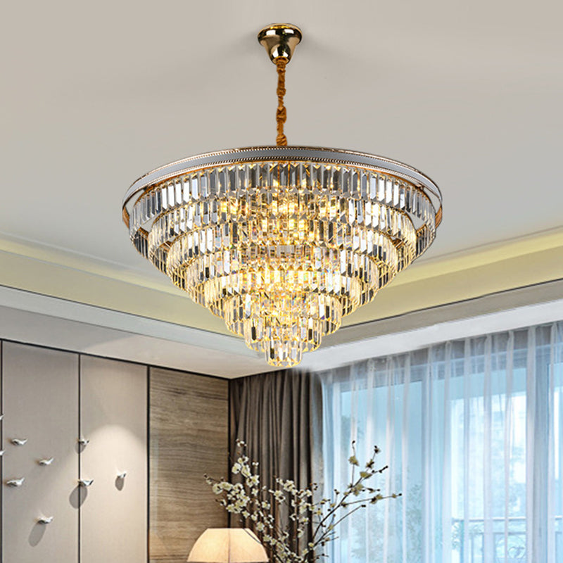 16/6 Lights Tapered Hanging Chandelier Modern Clear Crystal Prism Ceiling Pendant Lamp, 31.5"/18.5" Wide Clearhalo 'Ceiling Lights' 'Chandeliers' 'Clear' 'Industrial' 'Modern Chandeliers' 'Modern' 'Tiffany' 'Traditional Chandeliers' Lighting' 1391747