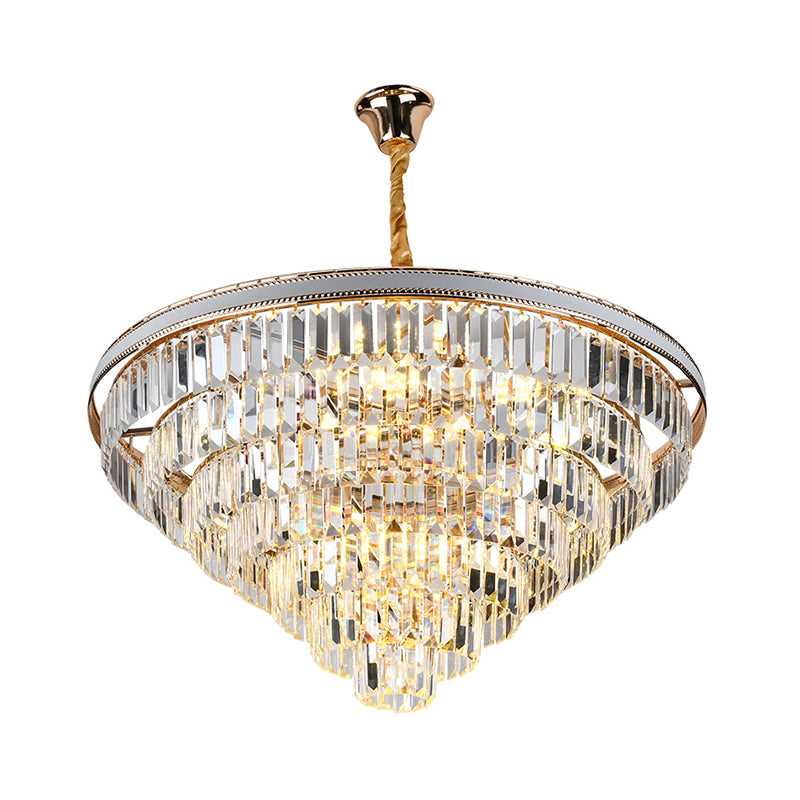 16/6 Lights Tapered Hanging Chandelier Modern Clear Crystal Prism Ceiling Pendant Lamp, 31.5"/18.5" Wide Clearhalo 'Ceiling Lights' 'Chandeliers' 'Clear' 'Industrial' 'Modern Chandeliers' 'Modern' 'Tiffany' 'Traditional Chandeliers' Lighting' 1391748