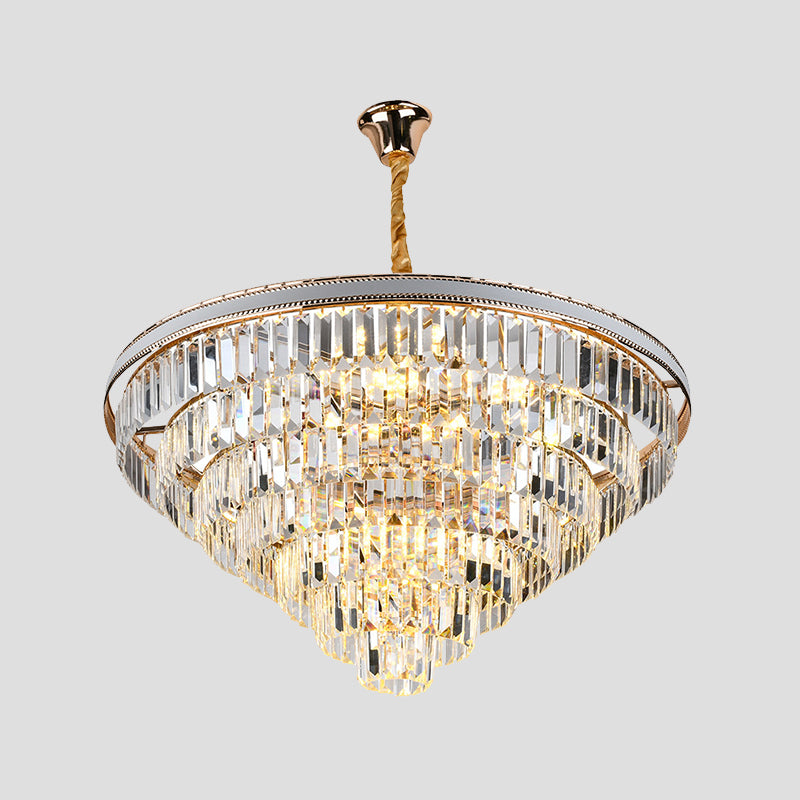 16/6 Lights Tapered Hanging Chandelier Modern Clear Crystal Prism Ceiling Pendant Lamp, 31.5"/18.5" Wide Clearhalo 'Ceiling Lights' 'Chandeliers' 'Clear' 'Industrial' 'Modern Chandeliers' 'Modern' 'Tiffany' 'Traditional Chandeliers' Lighting' 1391749