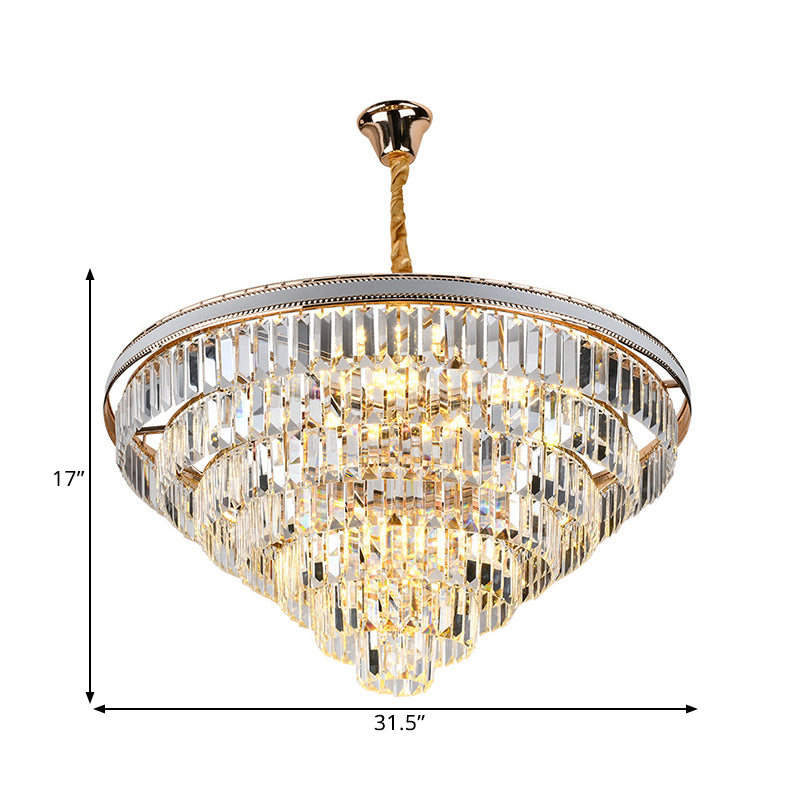 16/6 Lights Tapered Hanging Chandelier Modern Clear Crystal Prism Ceiling Pendant Lamp, 31.5"/18.5" Wide Clearhalo 'Ceiling Lights' 'Chandeliers' 'Clear' 'Industrial' 'Modern Chandeliers' 'Modern' 'Tiffany' 'Traditional Chandeliers' Lighting' 1391750