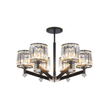 3/6 Lights Crystal Hanging Lamp Kit Traditional Black Cylinder Sitting Room Chandelier Lighting Clearhalo 'Ceiling Lights' 'Chandeliers' Lighting' options 1391802