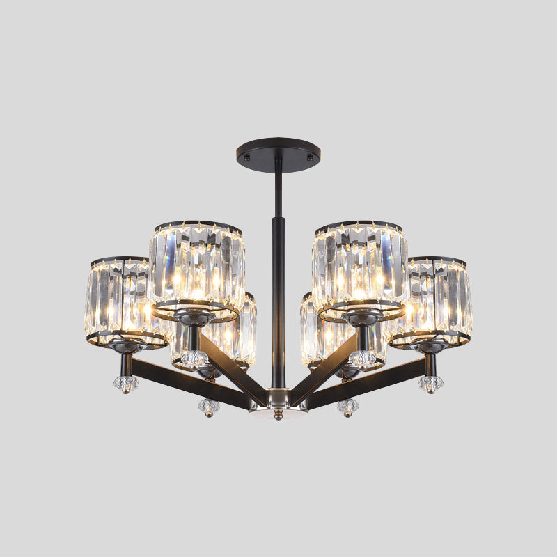 3/6 Lights Crystal Hanging Lamp Kit Traditional Black Cylinder Sitting Room Chandelier Lighting Clearhalo 'Ceiling Lights' 'Chandeliers' Lighting' options 1391803