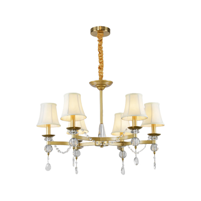Flared Clear Crystal Drops Suspension Lamp Traditional 6/8 Bulbs Bedchamber Pendant Chandelier in Gold Clearhalo 'Ceiling Lights' 'Chandeliers' Lighting' options 1391806