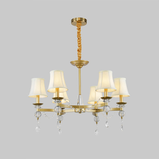 Flared Clear Crystal Drops Suspension Lamp Traditional 6/8 Bulbs Bedchamber Pendant Chandelier in Gold Clearhalo 'Ceiling Lights' 'Chandeliers' Lighting' options 1391807