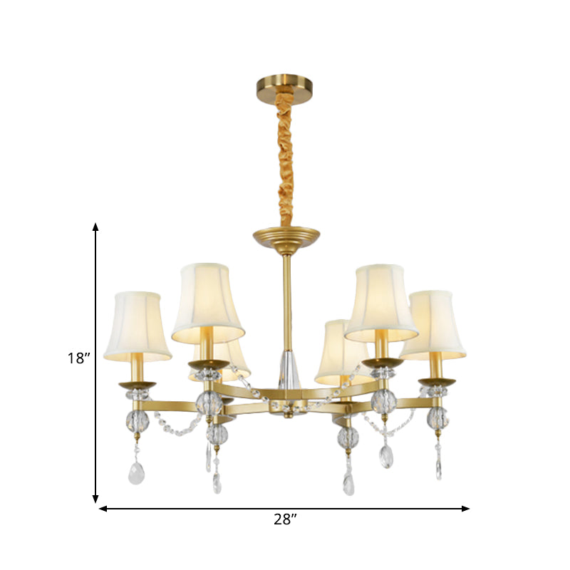 Flared Clear Crystal Drops Suspension Lamp Traditional 6/8 Bulbs Bedchamber Pendant Chandelier in Gold Clearhalo 'Ceiling Lights' 'Chandeliers' Lighting' options 1391808