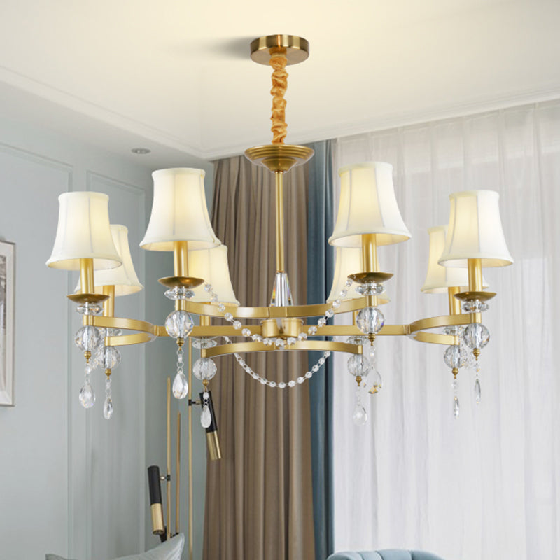 Flared Clear Crystal Drops Suspension Lamp Traditional 6/8 Bulbs Bedchamber Pendant Chandelier in Gold 8 Gold Clearhalo 'Ceiling Lights' 'Chandeliers' Lighting' options 1391809_5d4cd0f4-5473-46dc-862a-6bb559952ee2