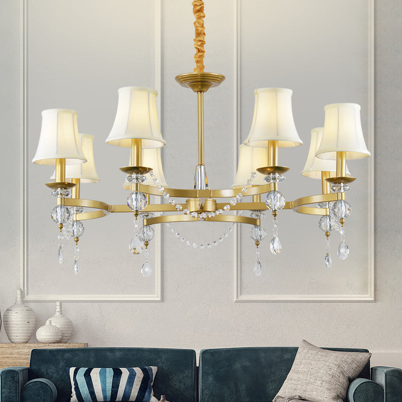 Flared Clear Crystal Drops Suspension Lamp Traditional 6/8 Bulbs Bedchamber Pendant Chandelier in Gold Clearhalo 'Ceiling Lights' 'Chandeliers' Lighting' options 1391811