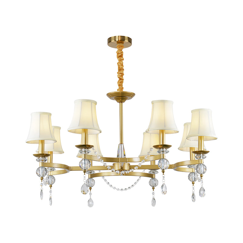 Flared Clear Crystal Drops Suspension Lamp Traditional 6/8 Bulbs Bedchamber Pendant Chandelier in Gold Clearhalo 'Ceiling Lights' 'Chandeliers' Lighting' options 1391812