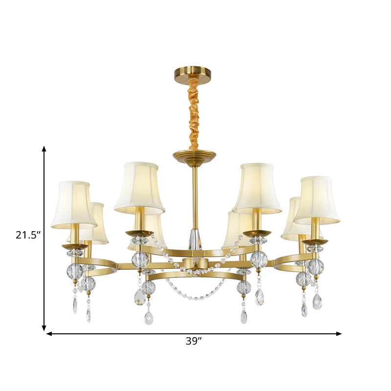 Flared Clear Crystal Drops Suspension Lamp Traditional 6/8 Bulbs Bedchamber Pendant Chandelier in Gold Clearhalo 'Ceiling Lights' 'Chandeliers' Lighting' options 1391813