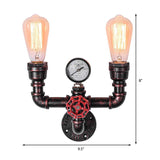 Antique Copper Water Pipe Wall Lighting with Pressure Gauge Rustic Iron 2/3 Heads Restaurant Wall Mount Light Clearhalo 'Art deco wall lights' 'Cast Iron' 'Glass' 'Industrial wall lights' 'Industrial' 'Middle century wall lights' 'Modern' 'Rustic wall lights' 'Tiffany' 'Traditional wall lights' 'Wall Lamps & Sconces' 'Wall Lights' Lighting' 139183
